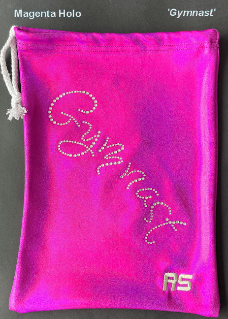 Gymnast Grip Bag. RS Gymwear Australia. Grip Bag with Gymnast motif. Magenta Holo Grip Bag.