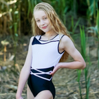 RSG-617 En Pointe Lycra Leotard. RS Gymwear Australia. Dancing leotard. Black & White Leotard.
