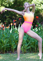 RSG-670 Kayla Sunset. RS Gymwear Australia. Sunset Ombre sleeveless leotard.