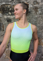 RSG-678 Kate Joyous. RS Gymwear Australia. Sleeveless yellow leotard.