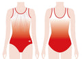 Red and white gradient gymnastics sleeveless training leotard.