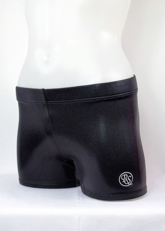 RS Gymwear Australia. Black Mystique shorts. Gymnast shorts. Dance shorts.