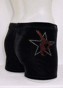  RS Gymwear Australia. Star Gymnast shorts. Velvet shorts with motif. Dance shorts. Gymnastics shorts.