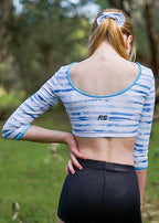 RSG-336 Blue Palms Dance Crop. RS Gymwear Australia. Long sleeve crop top.