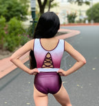 RSG-614 Isla Blackberry. Sleeveless leotard Australia. RS Gymwear. Leotard with criss cross back.