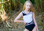 RSG-617 En Pointe Lycra Leotard. RS Gymwear Australia. Dancing leotard. Black & White Leotard.