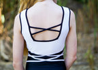 RSG-617 En Pointe Lycra Leotard. RS Gymwear Australia. Dancing leotard. Black & White Leotard. Leotard with Fancy Back.