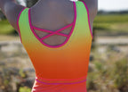 RSG-651 Piper Sunset sleeveless leotard. RS Gymwear Australia. Neon ombre leotard.