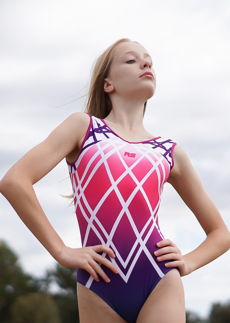 RSG-653 Izzy Delight. RS Gymwear Australia. Pink Purple Ombre Leotard.
